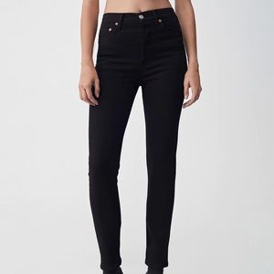Re/done ultra stretch high rise ankle crop black jeans